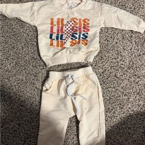 NWOT Lil Sis Cream Graphic Sweatshirt & Jogger Set